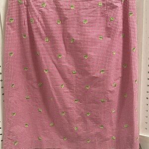 Talbots Pink Gingham Pencil Skirt with Green Accents